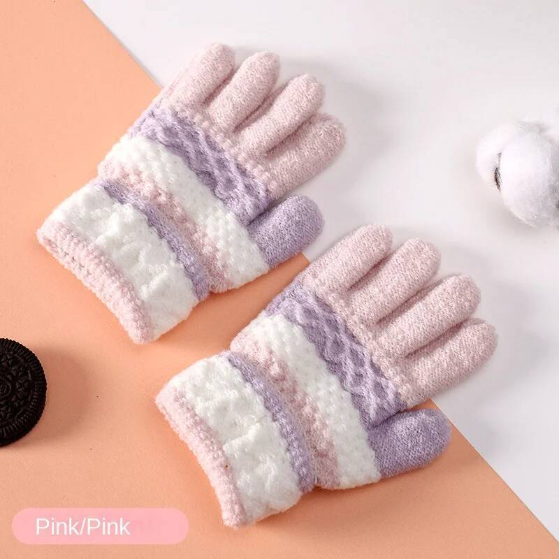 Autumn Winter Children's Warm 3-8 Year Old Boys and Girls Thickened Striped Knitted Full Finger Gloves ddmythur