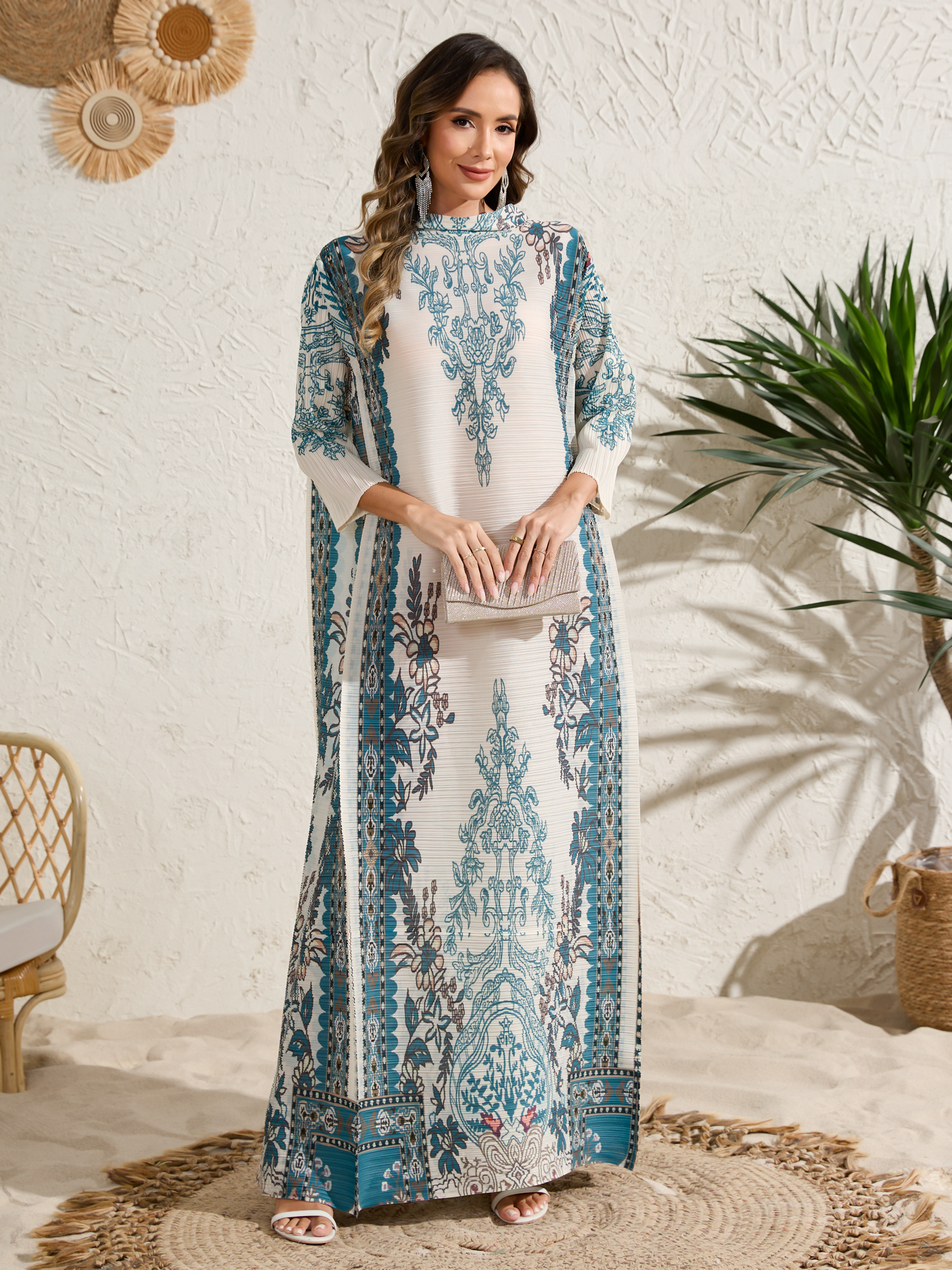 dress Ethnic Clothing Ladies' elegant, loose and printed long-sleeved dress in Arab style NZ012