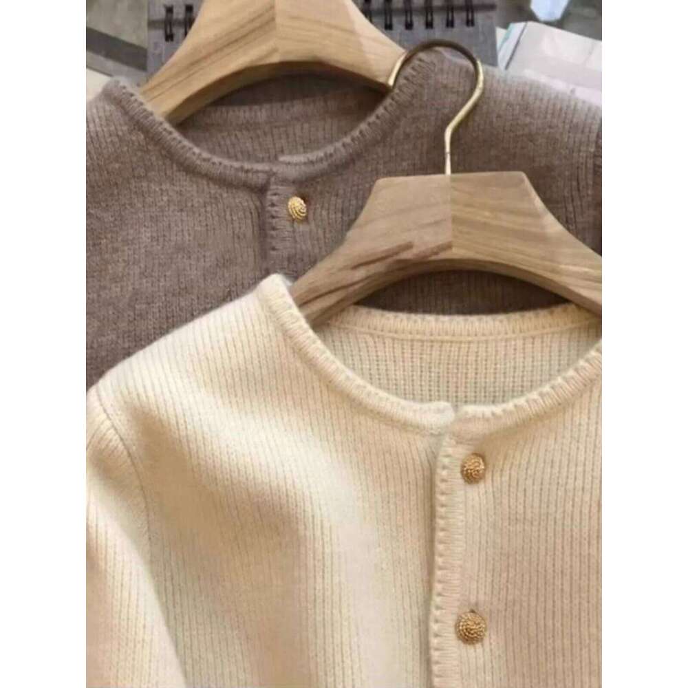 2024 Crew Neck 100 Pure Cashmere Cardigan Small Fragrant Coat Women's Spring And Autumn Loose Wool Knit Sweater MDNG