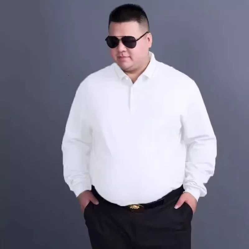 8XL Plus Size Summer Comfortable Stretch Long Sleeve Mens Casual Solid Color Polo Shirt Male Ice Silk Business Leisure Thin Top XJ250725