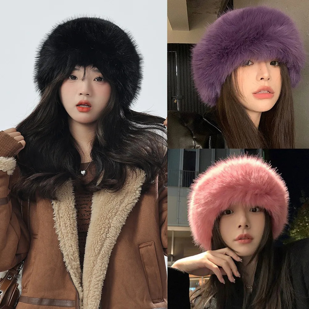 Warm Fluffy Fur Bucket Hat Cold Thicken Panama Cap Snowy Day Cover Head Cap Winter Hat Christmas Gifts 250724