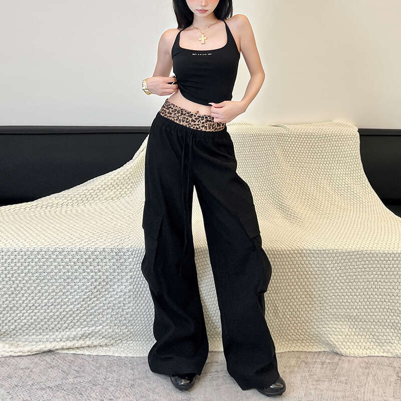 2024 Autumn New Women's Solid Color Loose Street Fashion High Waist Straight Cargo Wide Leg Pants 8b2