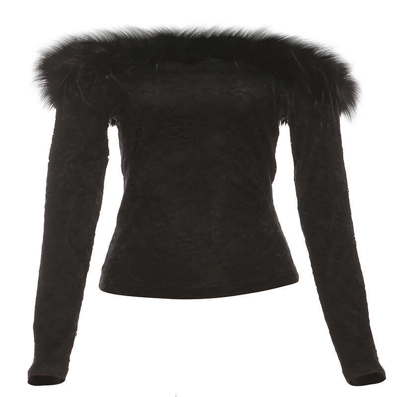 2024 Winter New Women's Solid Color Slim Street Fashion Off-Shoulder Long Sleeve Backless Top 355