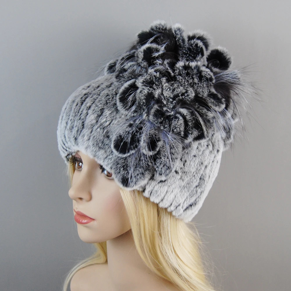 Women Fur Hat For Winter Handmade Natural Rex Rabbit Fox Fur Cap Russian Female Fur Headwear Warm Beanies Cap 250724