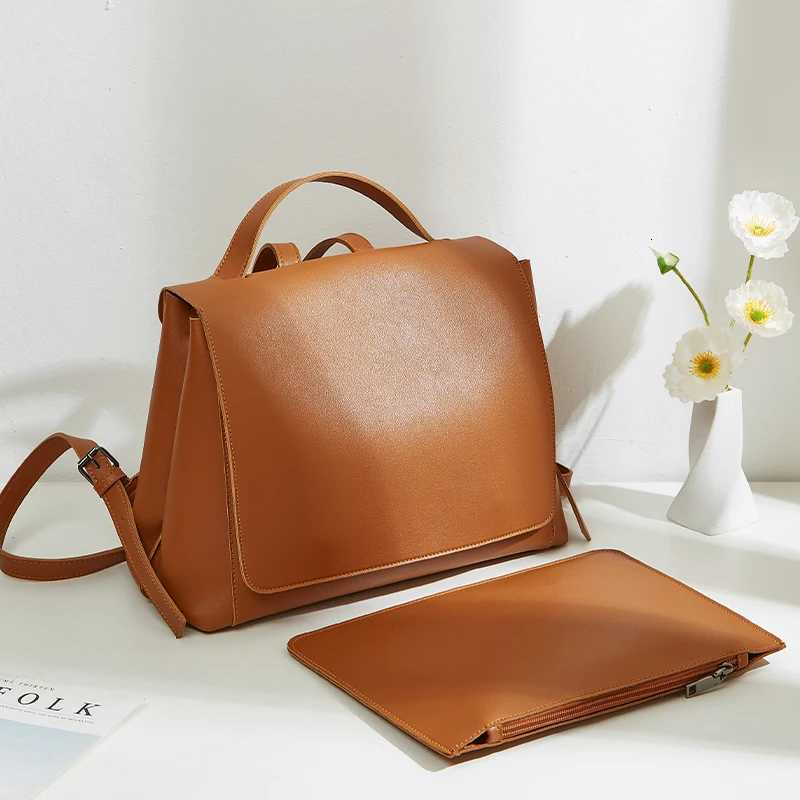 Bag Set Backpack for Women Large Capacity Leisure Travel Soft Leather Backpack Handbag Y250724