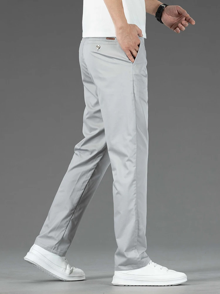 Spring Summer Mens Casual Pants Thin Mulberry Silk Soft Business Trousers Slim Straight Elastic Suit Male y250729