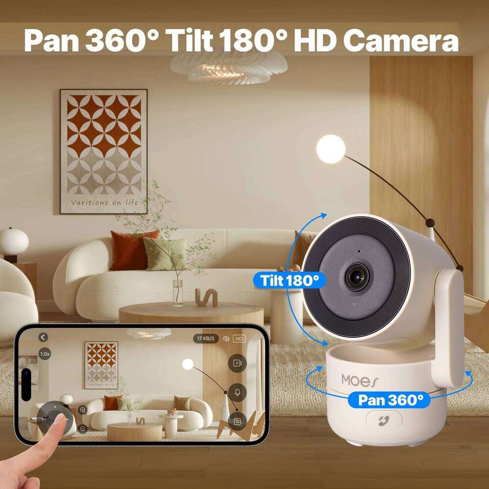 Moestuya Wifi Smart Home Security Camera, Indoor Pan/Tilt 4Mp Hd, Night Vision, Motion Sound Detection, Panoramic Patrol Monitor