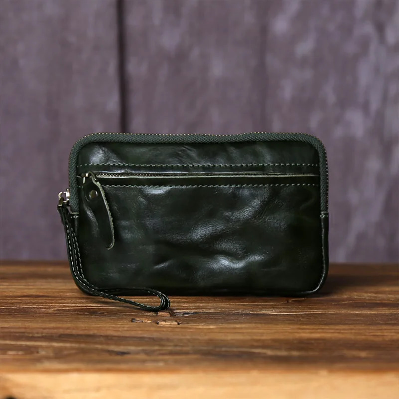 Vintage Vegetable Tanned Top Layer Cowhide Clutch Bag For Unisex Solid Color Genuine Leather Portable Coin Purse Mobile Phone 250723