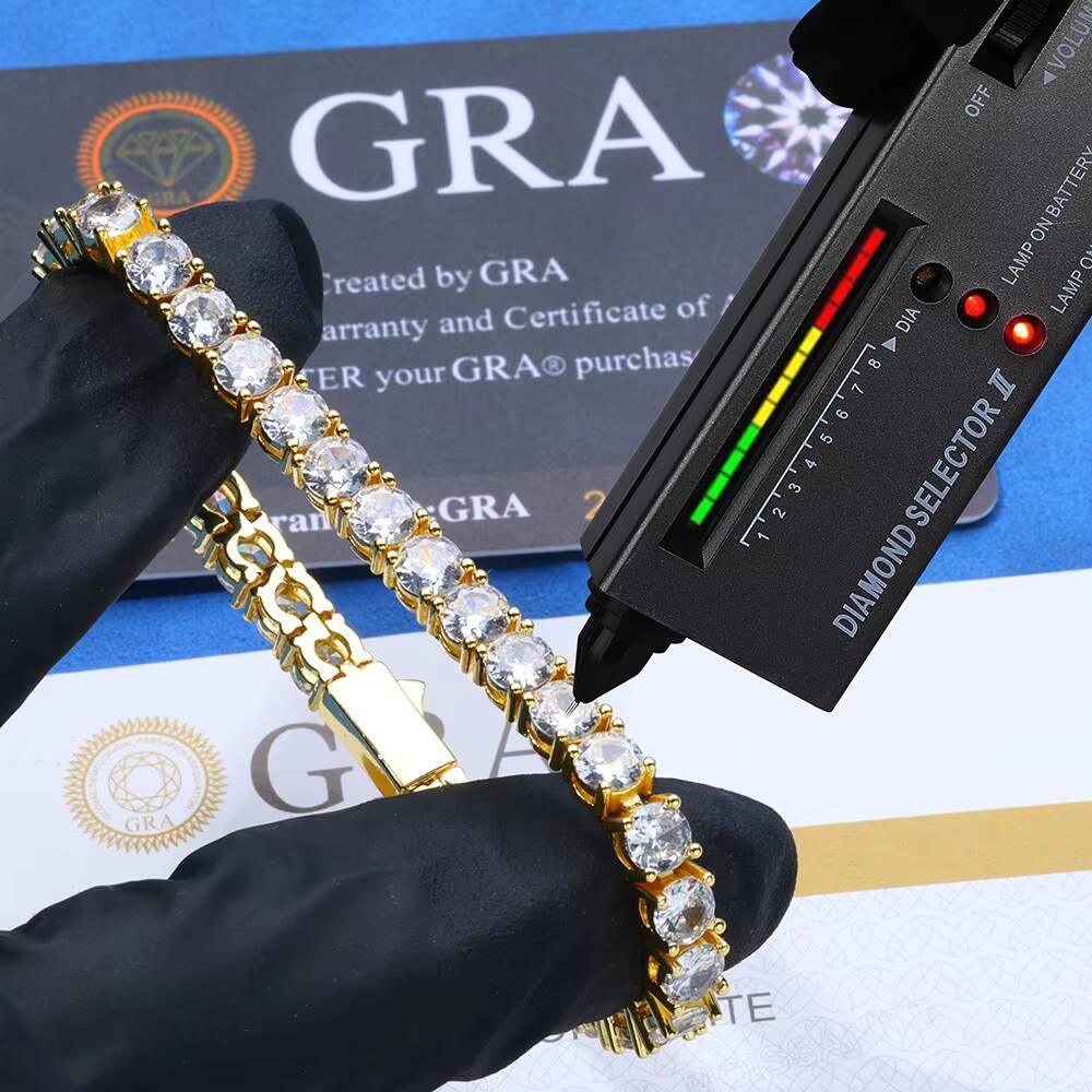 Hip Hop 925 Sterling Silver Bracelet Iced Out Tennis Chain Bracelet for Men Women VVS D Color Moissanite Diamond Bracelet