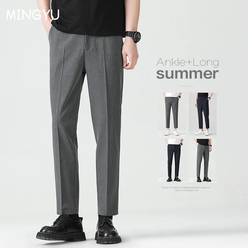 High Quality Lyocell Blend Summer Ankle Length Pants Men Business Elastic Waist Formal Suit Korean Social Work Trousers Male 40 250725