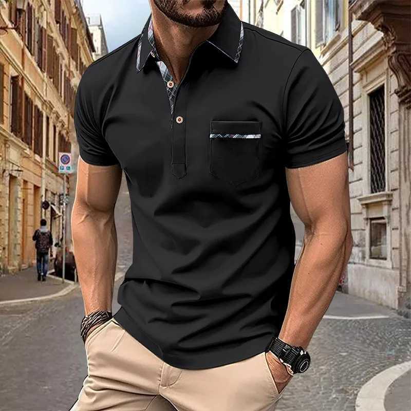 Summer New Mens Short Sleeve Polo Shirt Half Zipper Color Block Pocket Polo Shirt Fashion Casual Polo Collar ShirtXJ250725