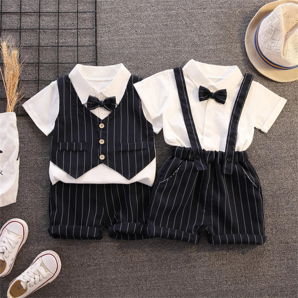 Boys Clothing Sets Summer Gentleman Stripe Short Sleeve Tshirts Shorts 2Pcs Kids Clothes Set Infant 1st Birthday Party Sets 250725