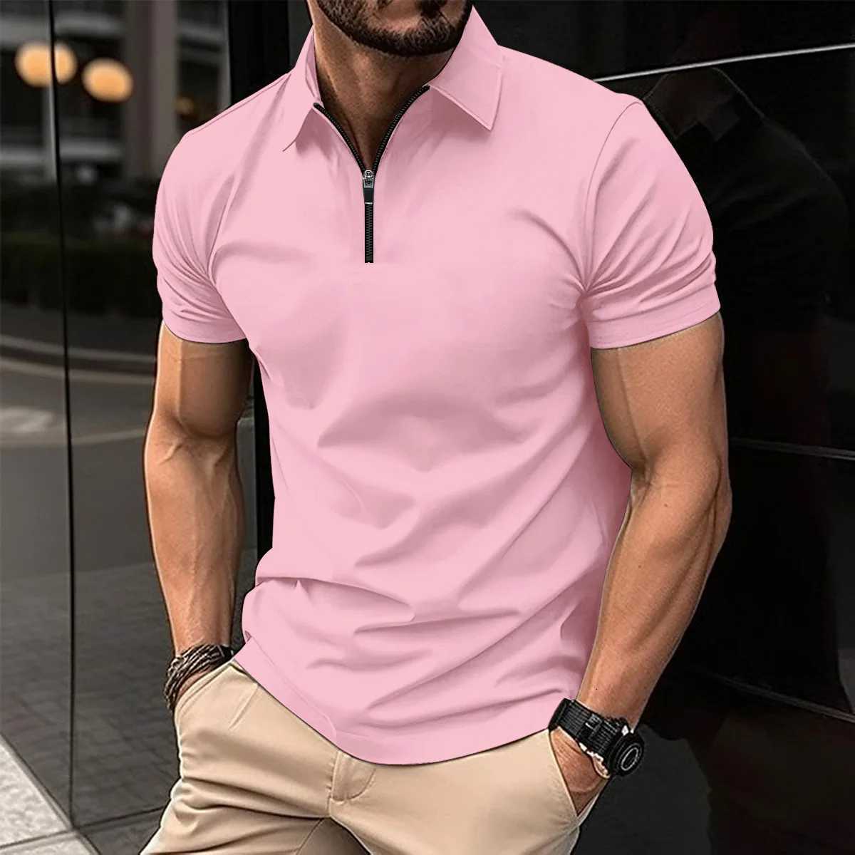 2024 Summer Mens Fashion Casual Lapel Zipper Solid Color Sports Breathable POLO Shirt Polo S XJ250725