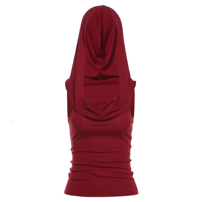 2024 Summer New Women's Solid Color Slim Fit Street Fashion Hooded Sleeveless Top 7cf
