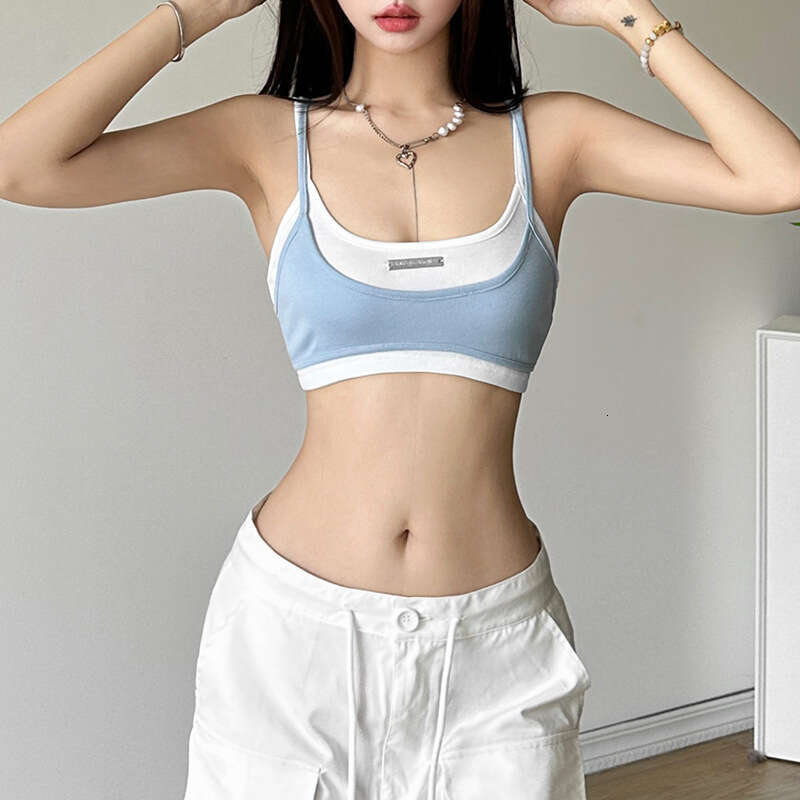 2024 Summer New Women's Solid Color Slim Street Fashion Camisole Two-Piece Sports Vest e55