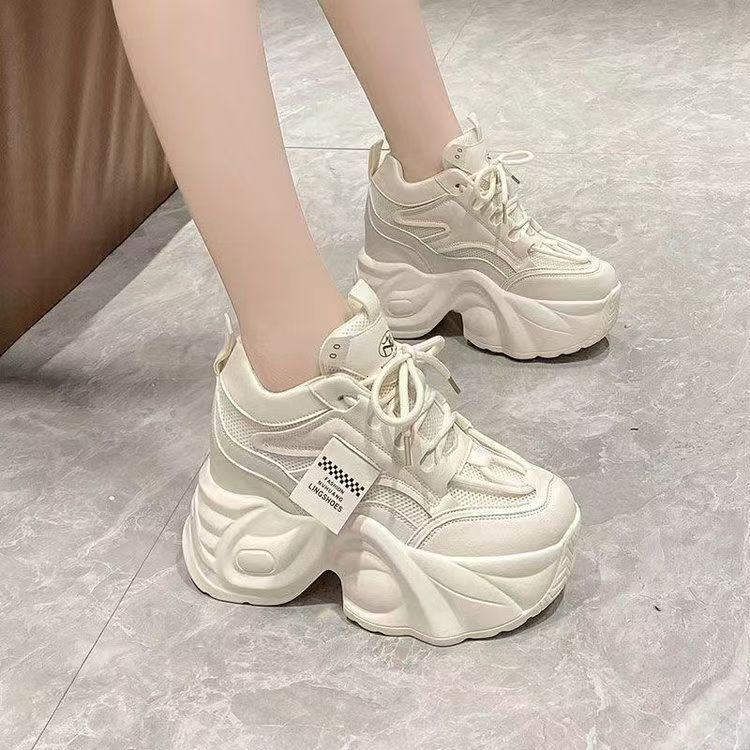 2025 Summer New 9cm Height Increasing Women's Thick Sole Petite High Heel Dad Versatile Sports Casual Shoes ddmythur