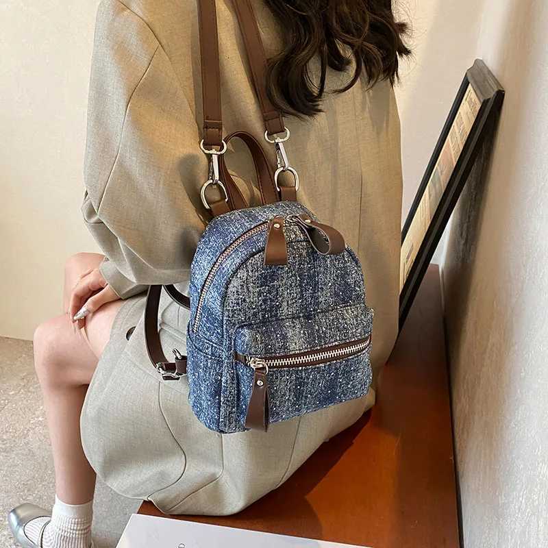 New Women Preppy Style Mini Backpacks Y2K Shiny Student Denim Backpack Girls Fashion Travel Canvas Shopping Shoulder Bag Y250725