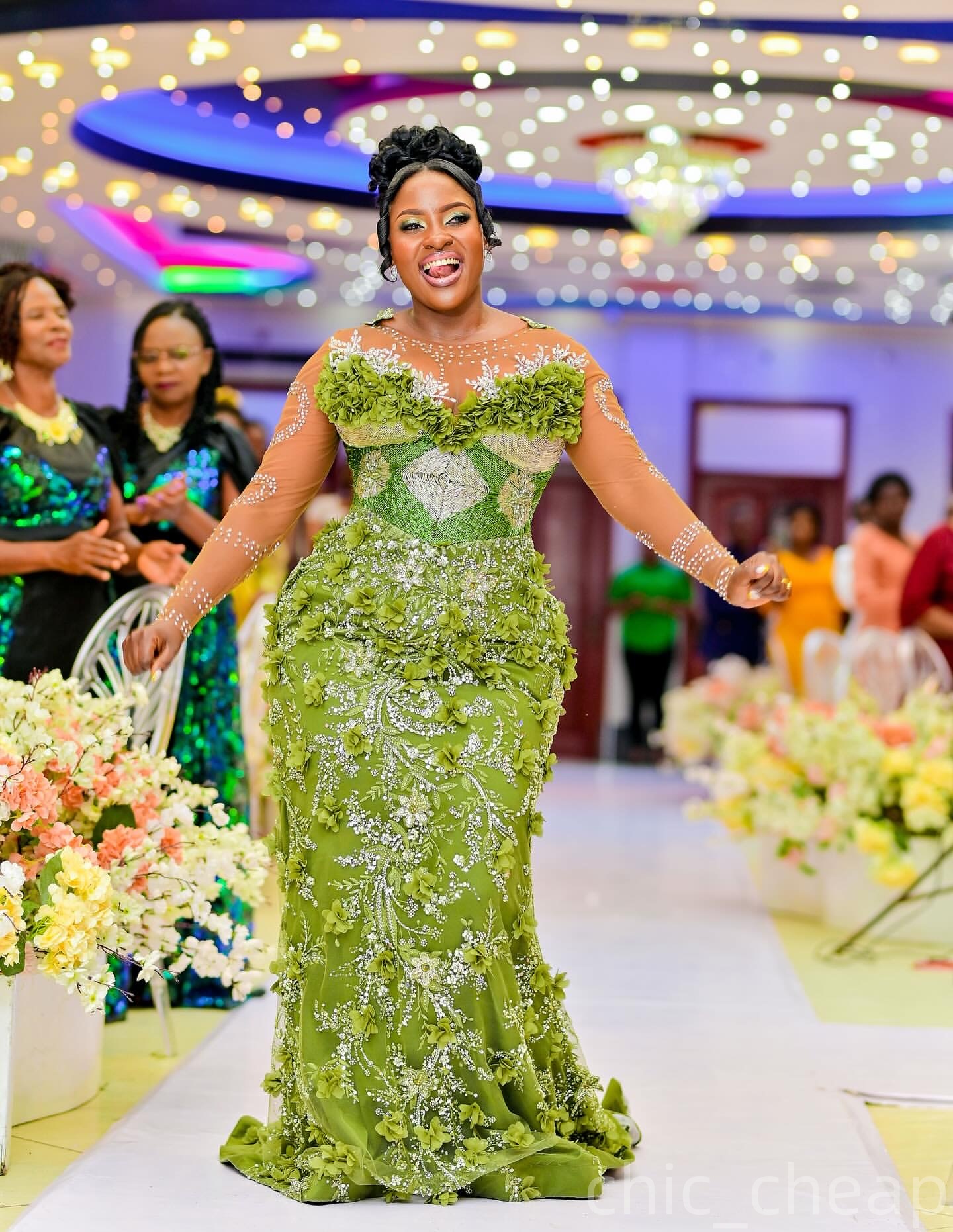 Mermaid Green Prom Dresses 2025 3D Floral Lace Beaded Crystals Evening Formal Party Second Birthday Engagement Gowns Plus Size Dress For Special Occas