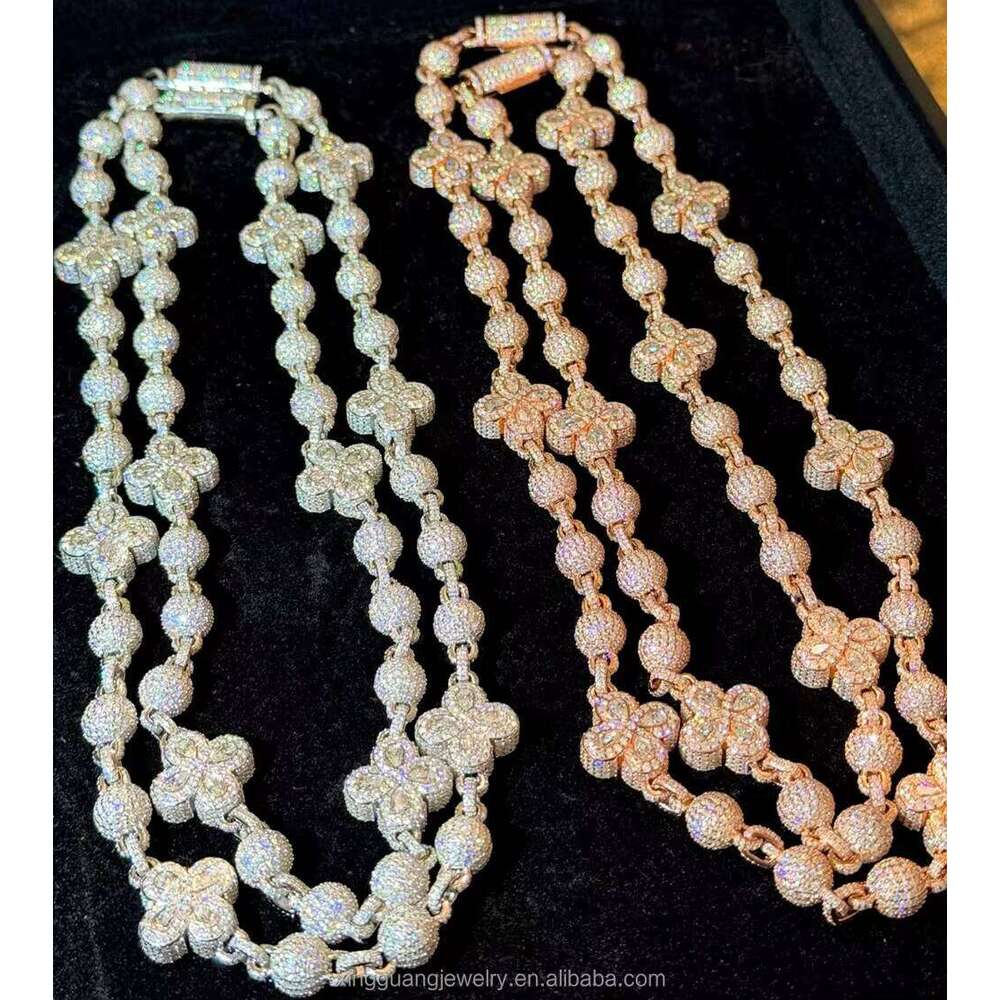 Customized VVS Cuban Link Chains Solid Sier Moissanite Clover Cross Charms Ball Chain Hand Made for Men