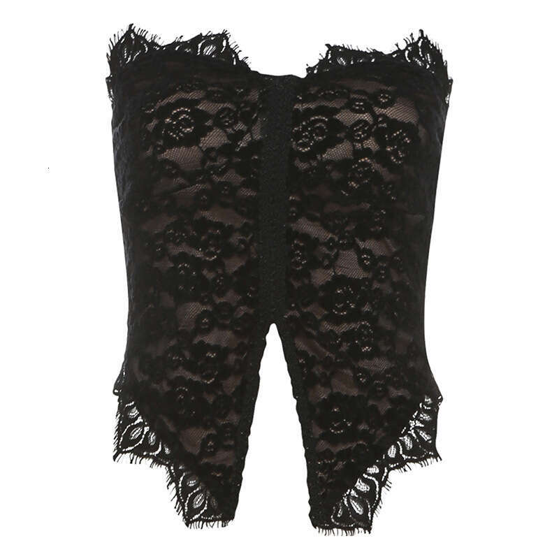 2024 Autumn Winter New Women's Solid Color Fashion Sexy Tube Dyed Lace Cropped Tank Top b62