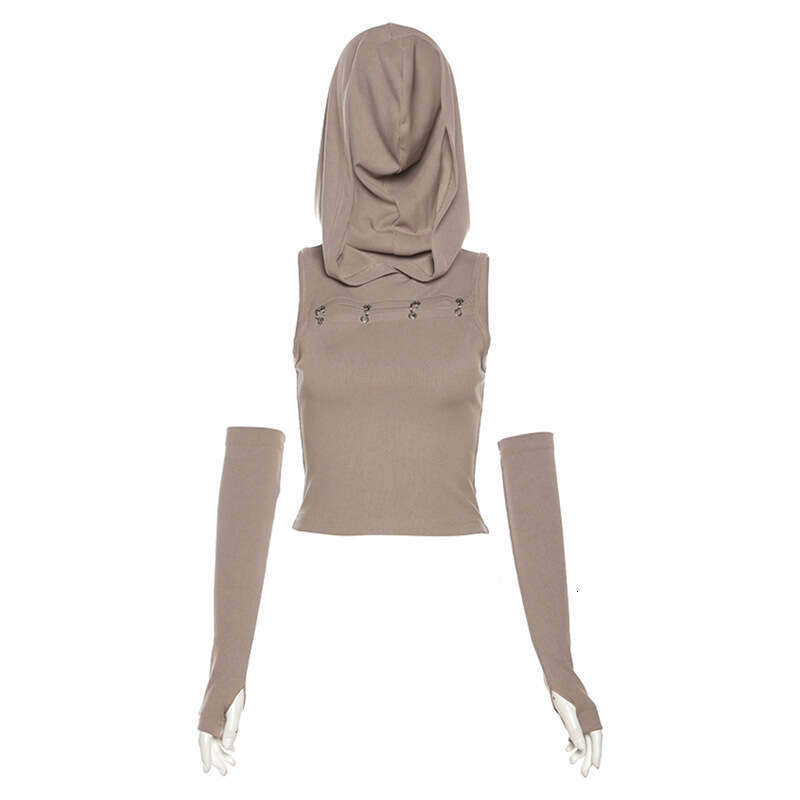 2023 Summer New Women's Solid Color Slim Fit Crop Top Street Fashion Hooded Sleeveless Vest for Women c55