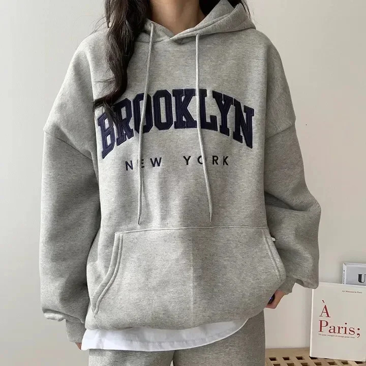 Streetwear Brooklyn Letter Printed Hoodie Women Sweatshirt Warm Full Sleeve Fashion Hoodies Ladies Winter Harajuku Tops Clothes 250725