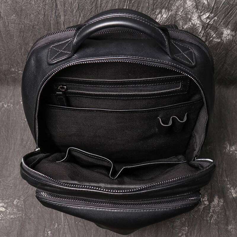 Natural Cowhide 100% Genuine Leather Men and Women Fashion Casual Laptop Bags Travel Camping Teenager Backpacks