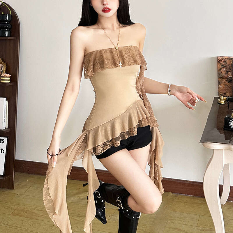 2025 Spring New Women's Solid Color Slim Street Fashion Off-Shoulder Wrap Chest Backless Vest 003