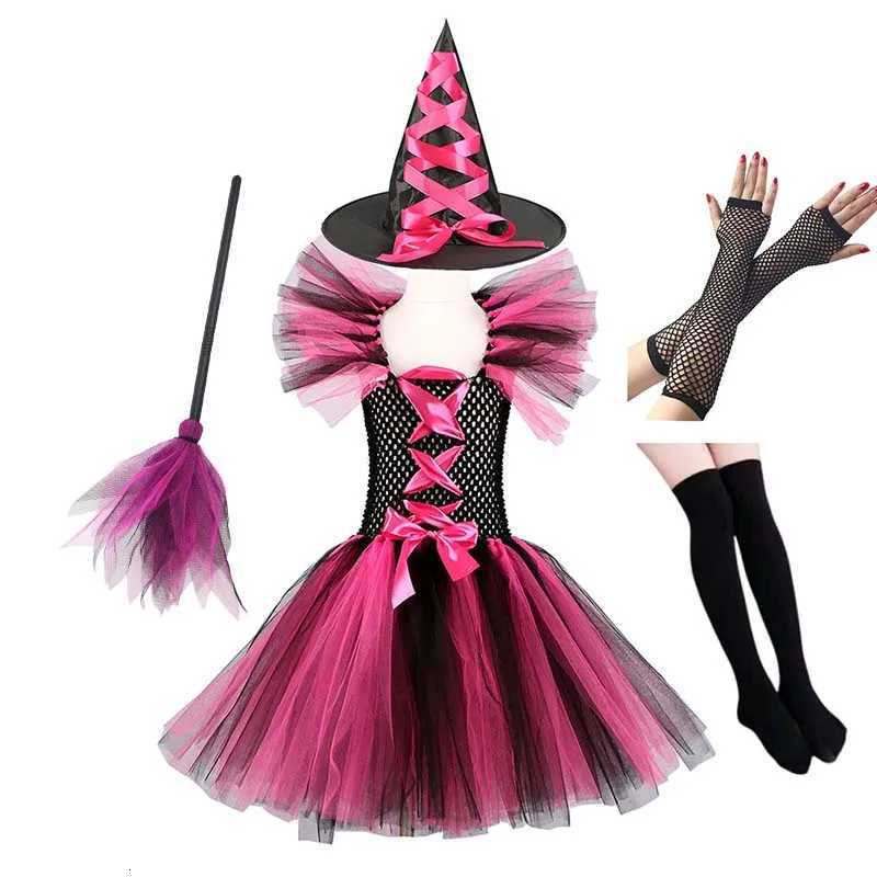 Halloween Childrens Witch Costume Purple Orange Pink Tulle Tutu Dress with Hat Joker Demon Dress-Up for Carnival Parties Z250725