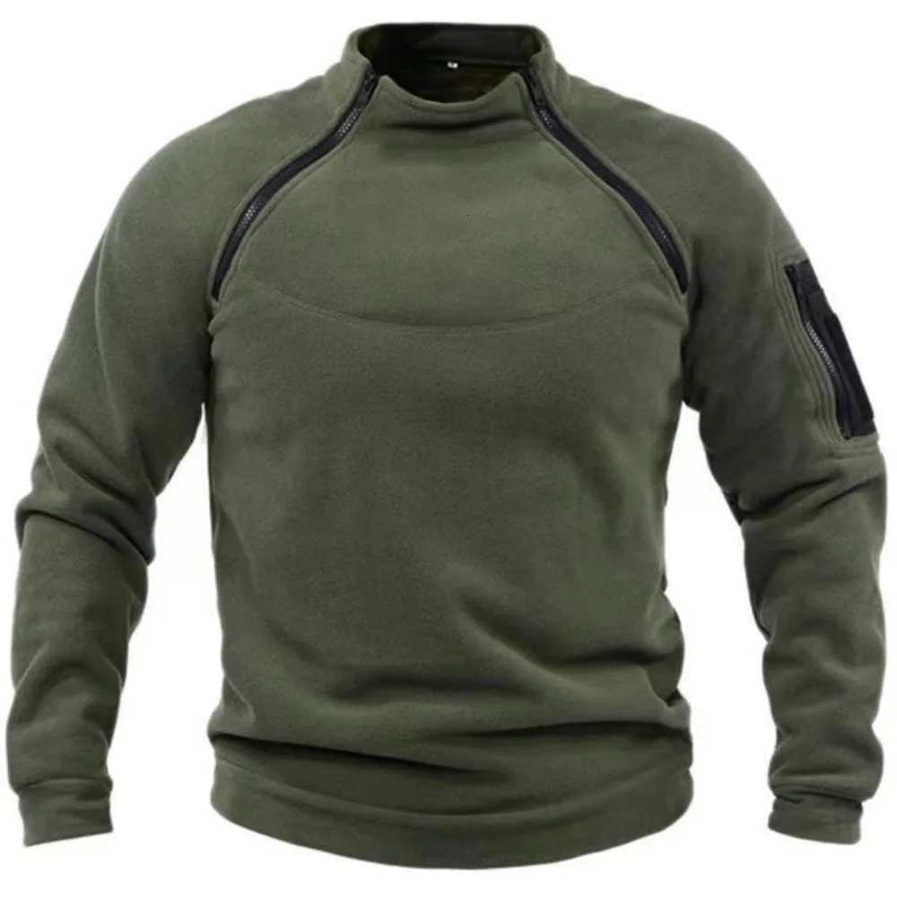 Mens Polar Fleece Outdoor Warm Breathable Tactical Zipper Standing Neck Long Sleeves Casual Solid Color Sweatshirt Y250724