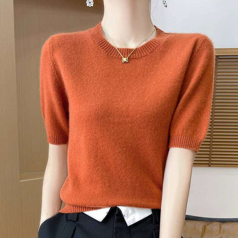 Women 100% Merino Wool Two Piece Set Sweater O-Neck Long Cardigan And Short Sleeve Pullover All Seasons Cashmere Knit Top MDNG