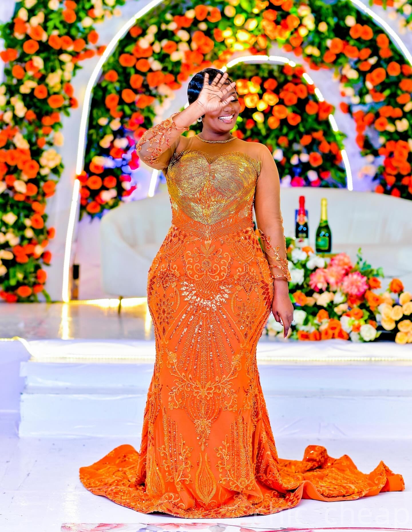 Mermaid Orange Prom Dresses 2025 Lace Beaded Full Sleeves Vintage Evening Formal Party Second Birthday Engagement Gowns Plus Size Dress For Special Oc