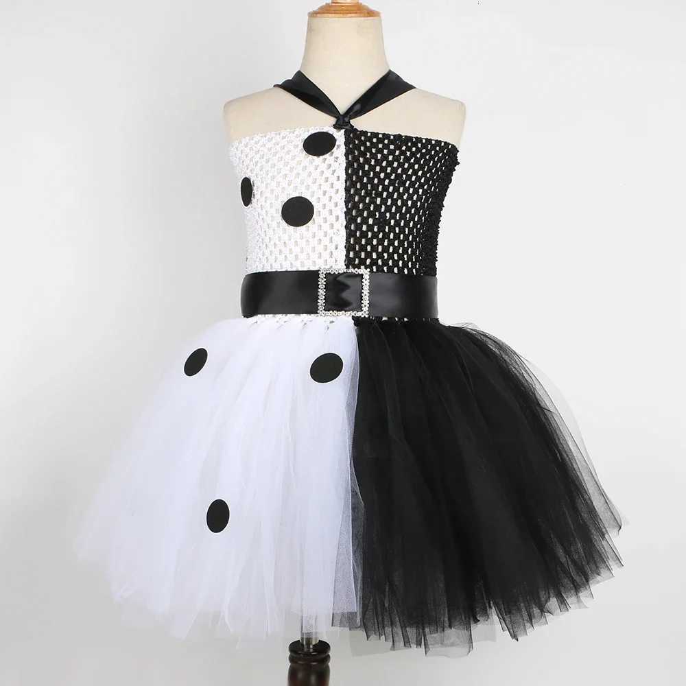 Cruella De Vil Tutu Dress Girls Dalmatians Black White Witch Cosplay Halloween Costume Kids Fancy Carnival Par Clothes Outfit Z250725