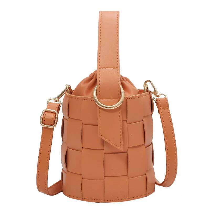 Women Drawstring Handbag Fashion Woven Single Shoulder Bucket Bag Mini Simple Solid Crossbody