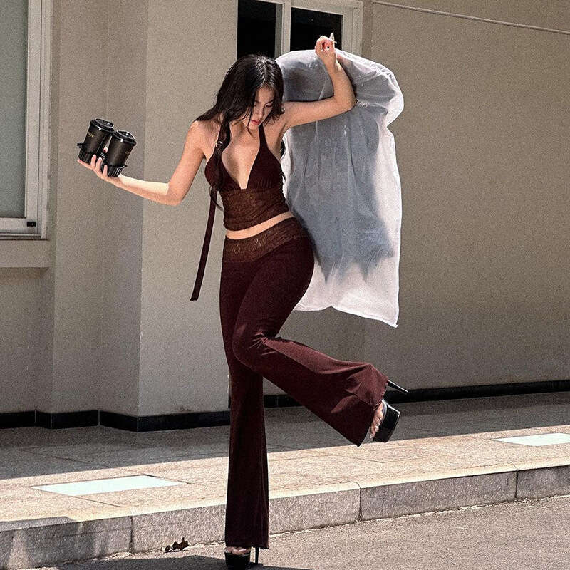 2024 Summer New Women's Solid Color Slim Fit Street Fashion Halter Sexy Backless Tank Top 29d