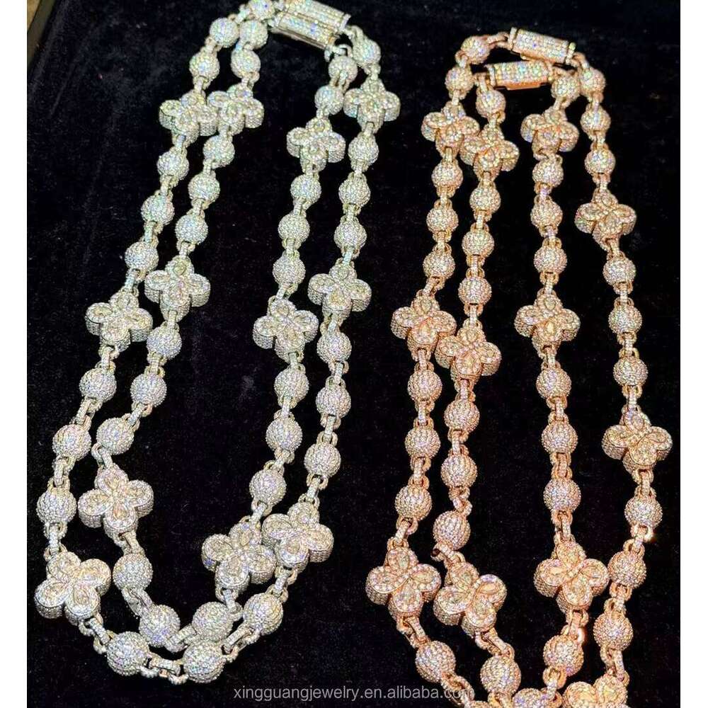 Customized VVS Cuban Link Chains Solid Sier Moissanite Clover Cross Charms Ball Chain Hand Made for Men