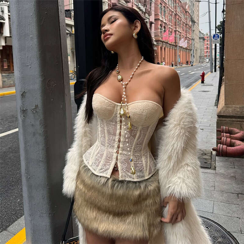 2025 Spring New Women's Solid Color Slim Fit Street Fashion Off-Shoulder Tube Top Backless Vest df2