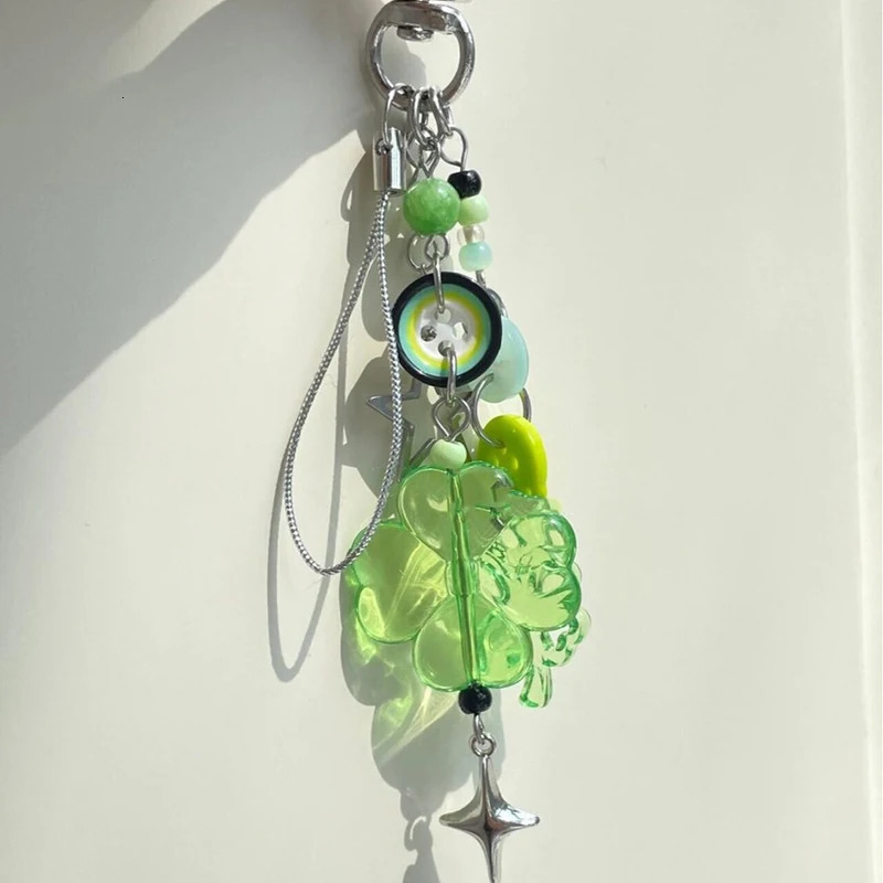 Anime Green Four Leaf Clover Cosplay Keychain Keyring Phone Chain Key Chain Star Colorful Button Pendant Jewelry Accessory Props 250722