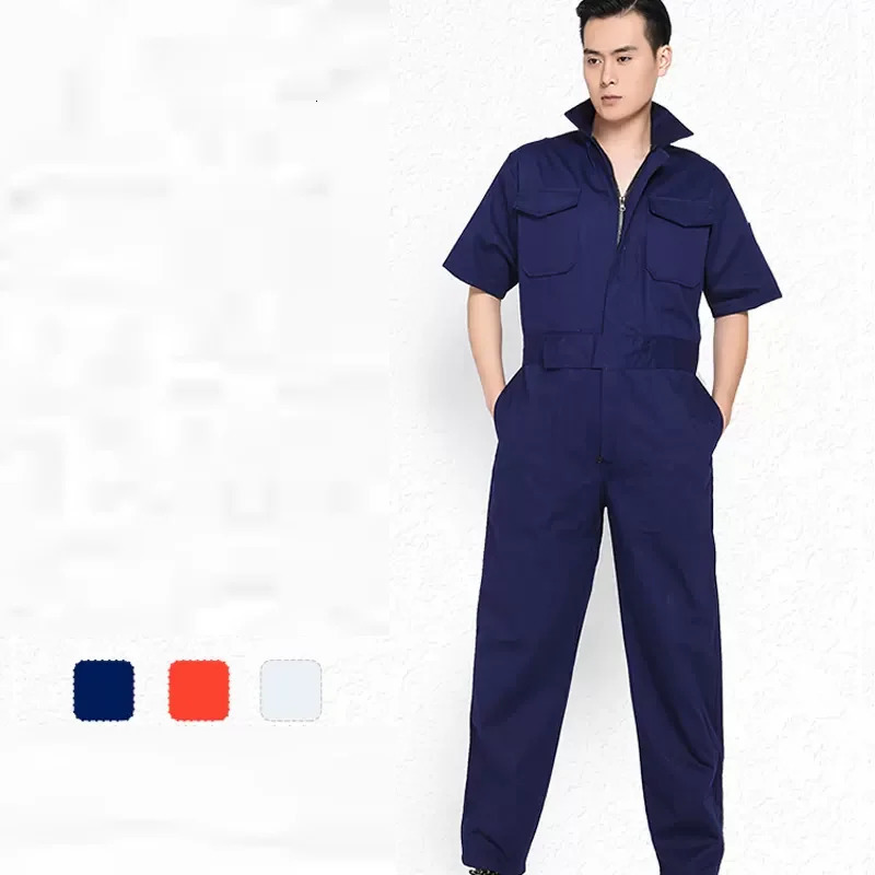 100 Cotton summer work overalls short sleeves working Uniforms mechanical electrical repairman coveralls Safety Work jumpsuits 250725