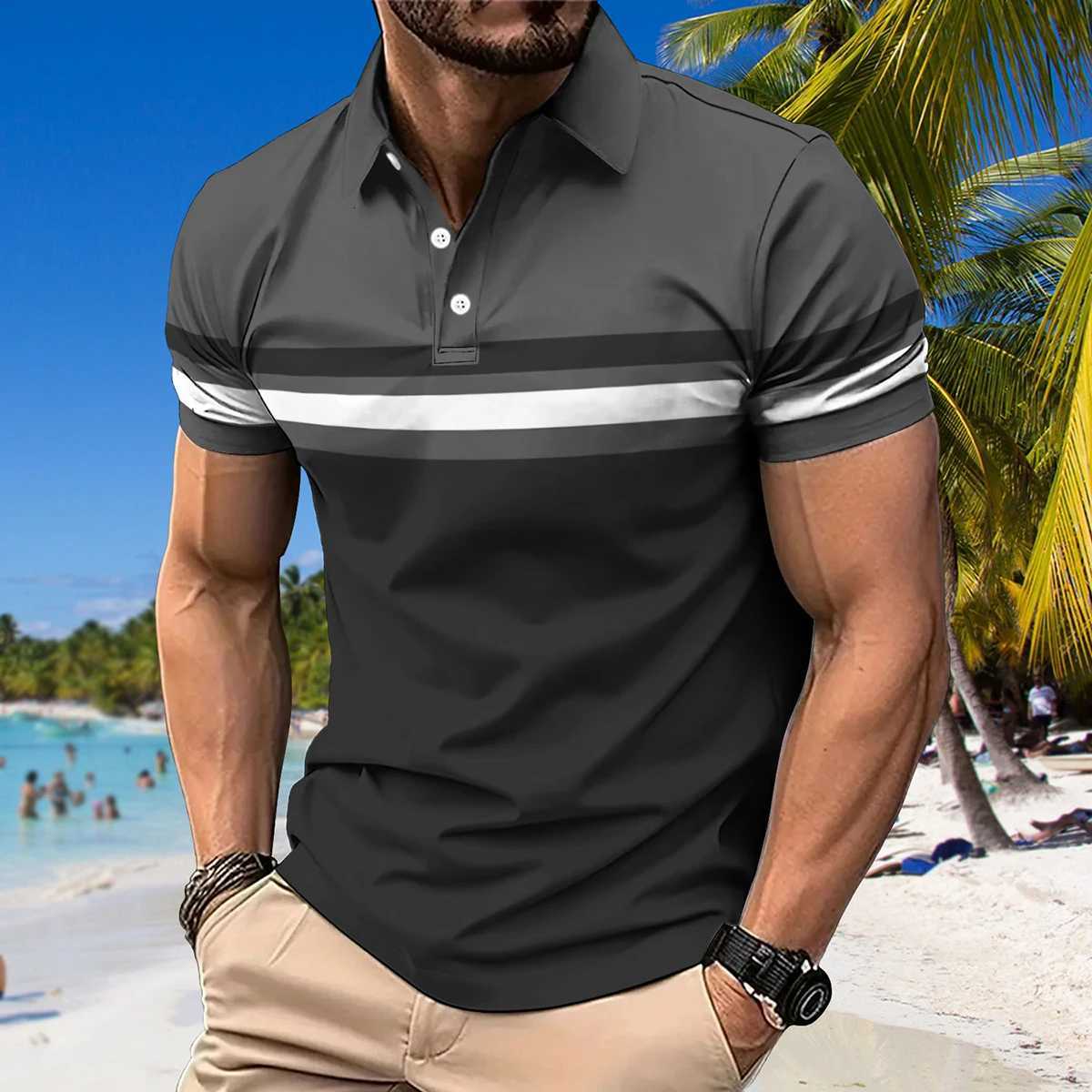 Men Summer Short Sleeve Spell Color Polo Shirt Men Slim Fit Sport Golf Polo Shirt. XJ250725