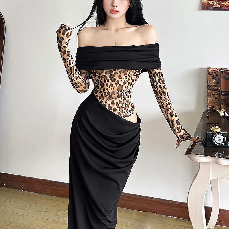 Women's Clothing 2024 Autumn Winter New Street Fashion Sexy Off-Shoulder Long Sleeve Dress 691