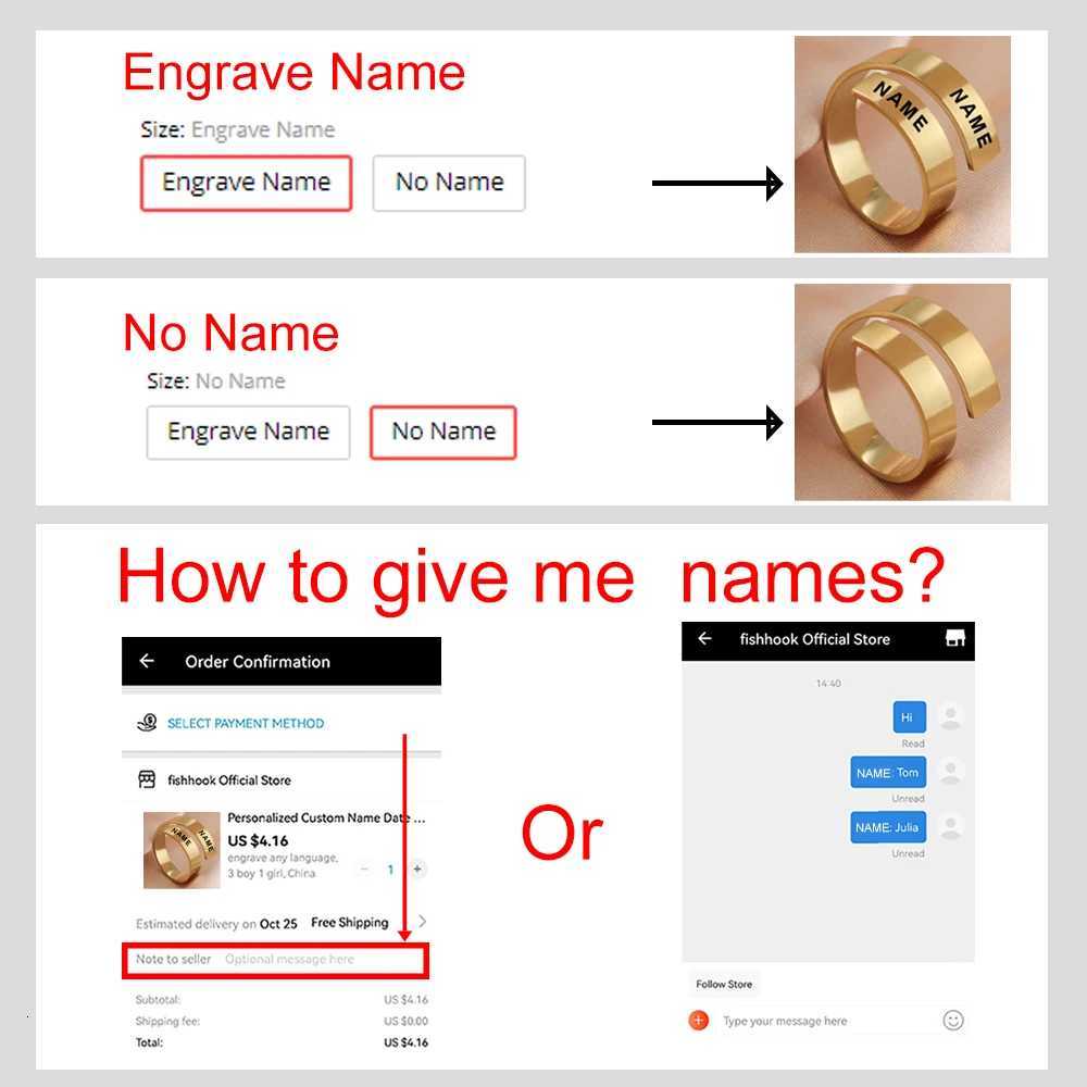 Carving Name Ring Personalized Customization Couples Day Gift for Female Male Family Team Girl Silver Stainless Steel Jewelry W250417