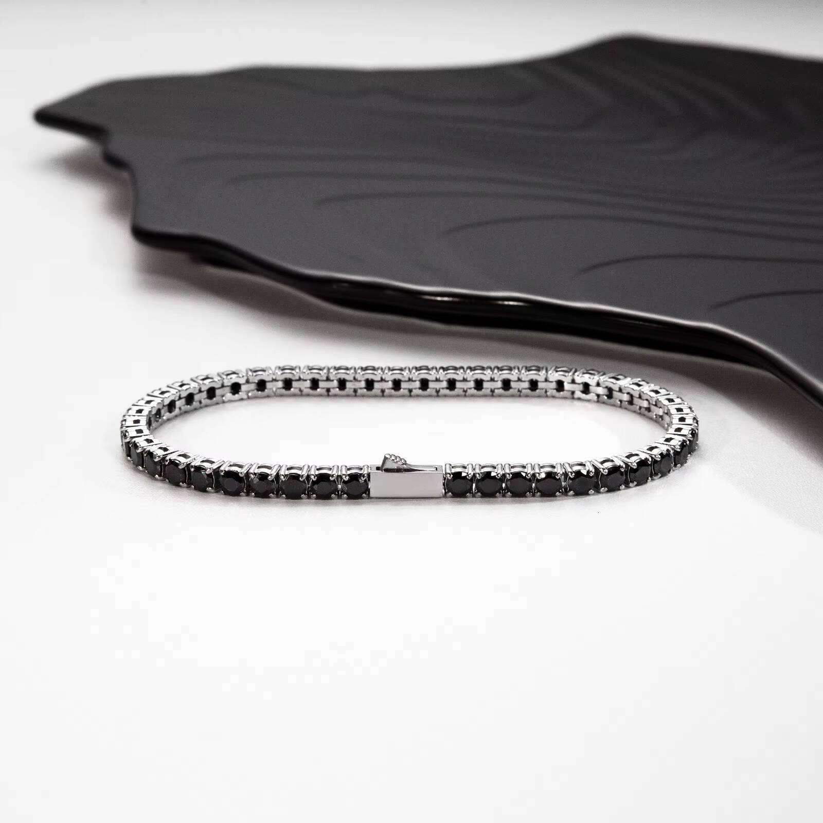 Fashion Stainless Steel Pure Black Zircon Tennis Chain with Custom Length Bracelet Jewelry for Gift