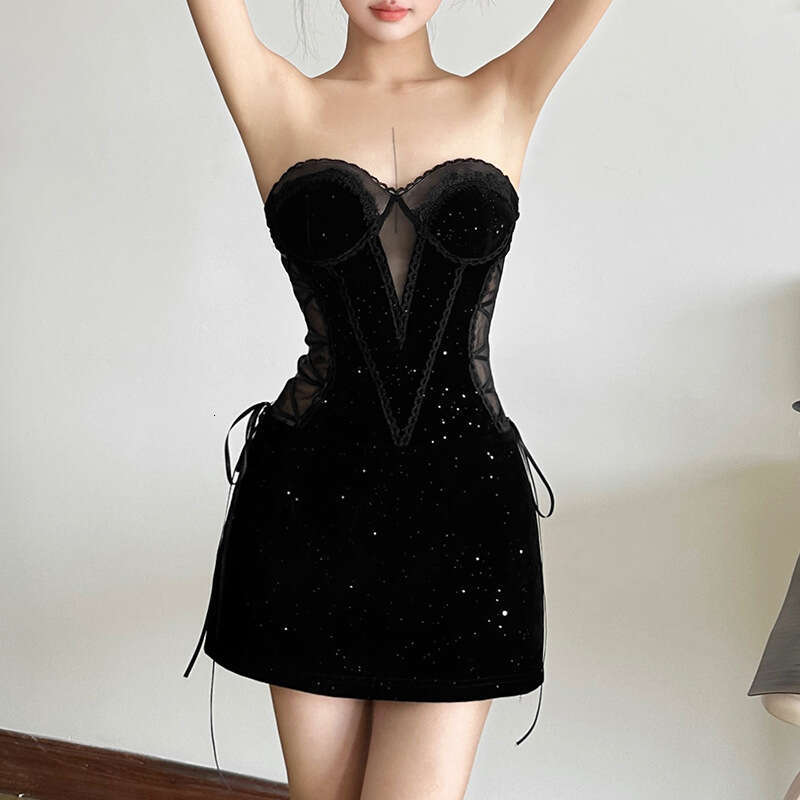 2024 Autumn Winter New Women's Solid Color Slim Street Fashion Off-Shoulder Tube Dress 7d9
