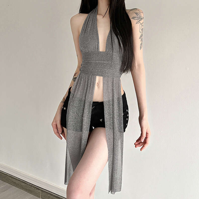 2025 Summer New Sexy Halter Neck One-Piece Slim Fit Slimming Hot Girl Versatile Irregular Top 418