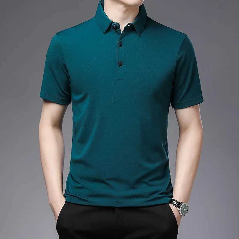 2024 Mens New Solid Color Business Casual Polo Shirt Summer Fashion Casual Short Sleeve Comfortable and Breathable Top XJ250725