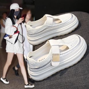 Thick Sole Hollow Breathable White Sneakers for Women 2025 Summer New Versatile Casual Velcro Closed Toe Sandals ddmythur