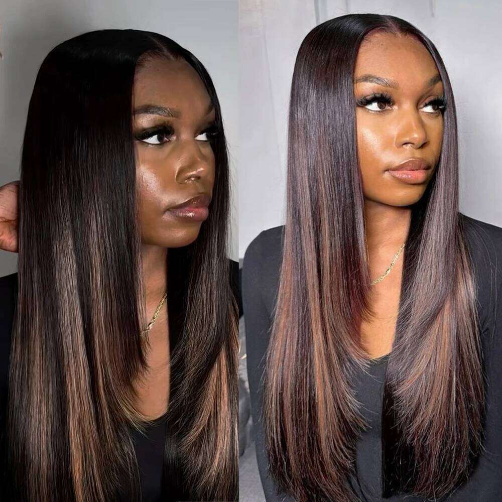 H30 Layered Wear And Go 6X6 Closure Glueless Mixed Not 100% Human Hair Pre Plucked Lace Wig Without Glue