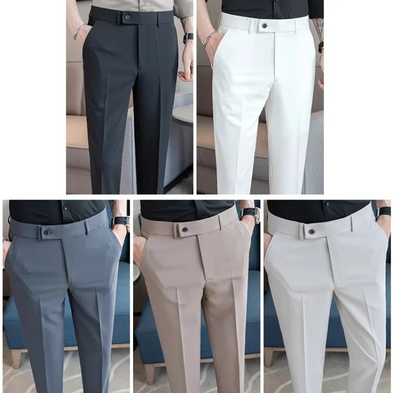 2025 Summer Thin White Elastic Nine Cent Suit Pants for Mengray Blue Fourside Comfortable Drape Mens Casual Trousers 250725