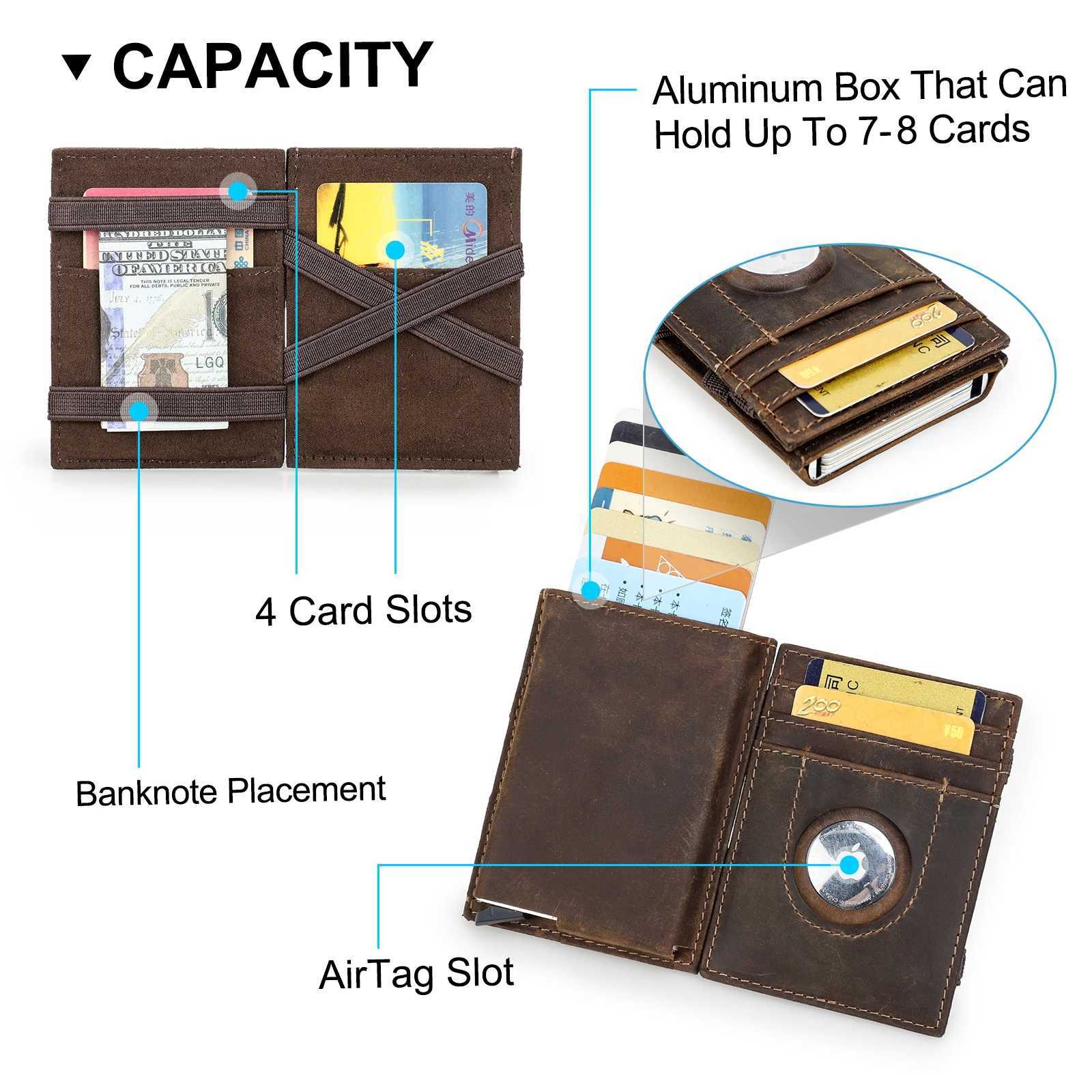CONTACTS Genuine Leather Magic Wallets for Men RFID Holder Metal Slim Pop Up Minimalist Men Wallets Money Bag Purse Z250725